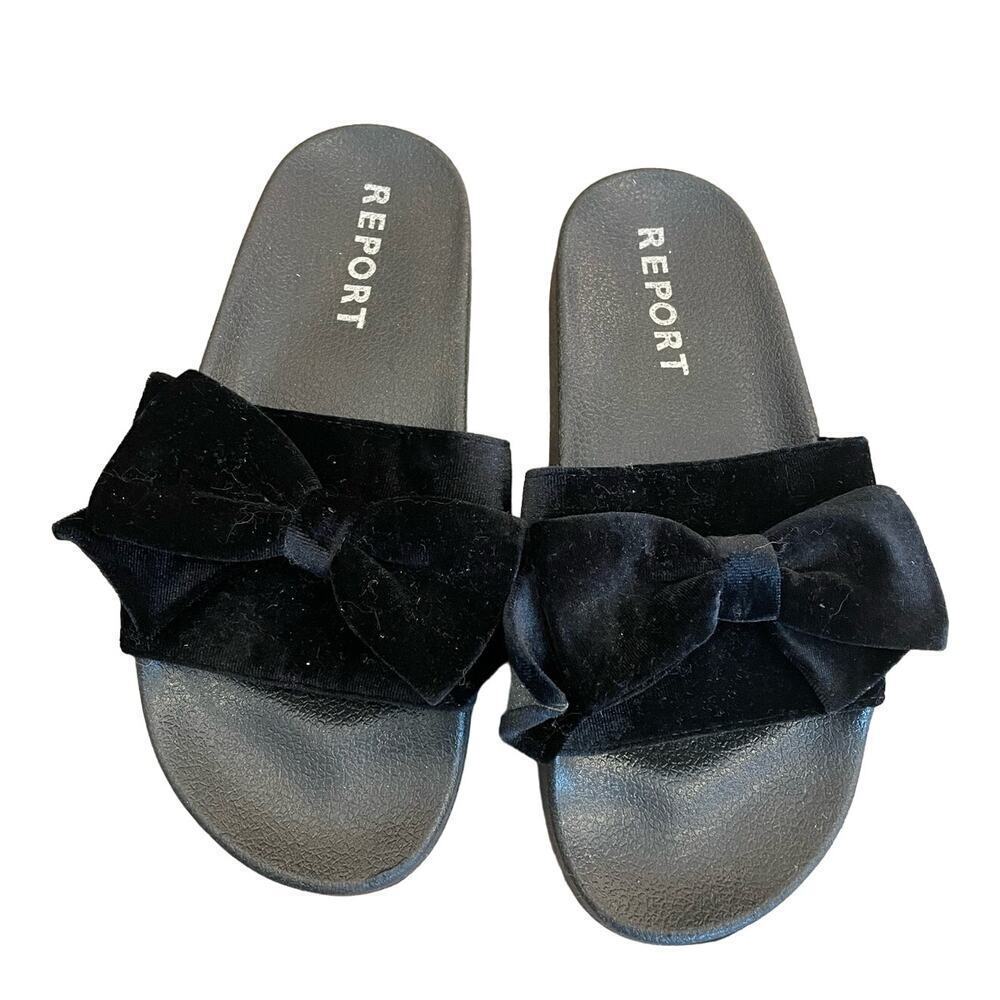 REPORT Velvet Bow Black Slides Shoes 7